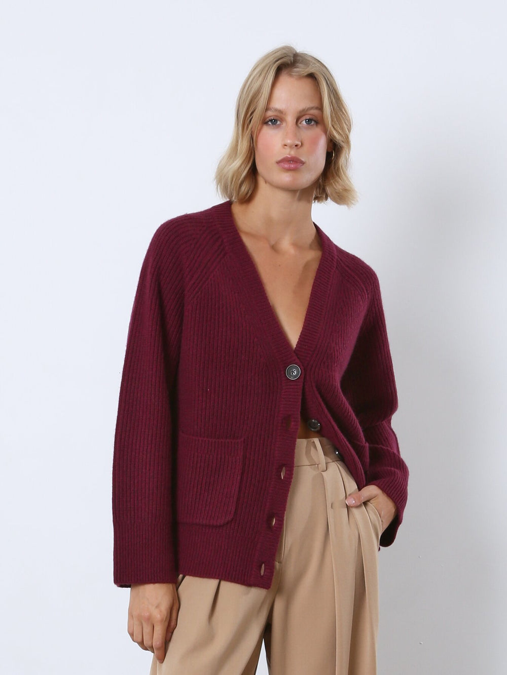 Cashmere Blend Ribbed Boyfriend Cardigan