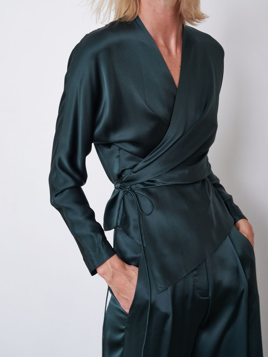 satin wrap blouse
