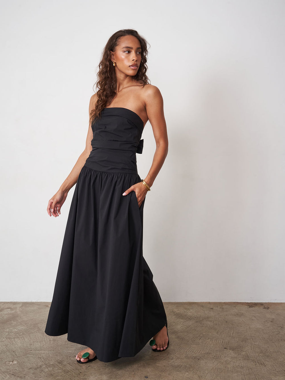 Gathered Strapless Tie Back Dress