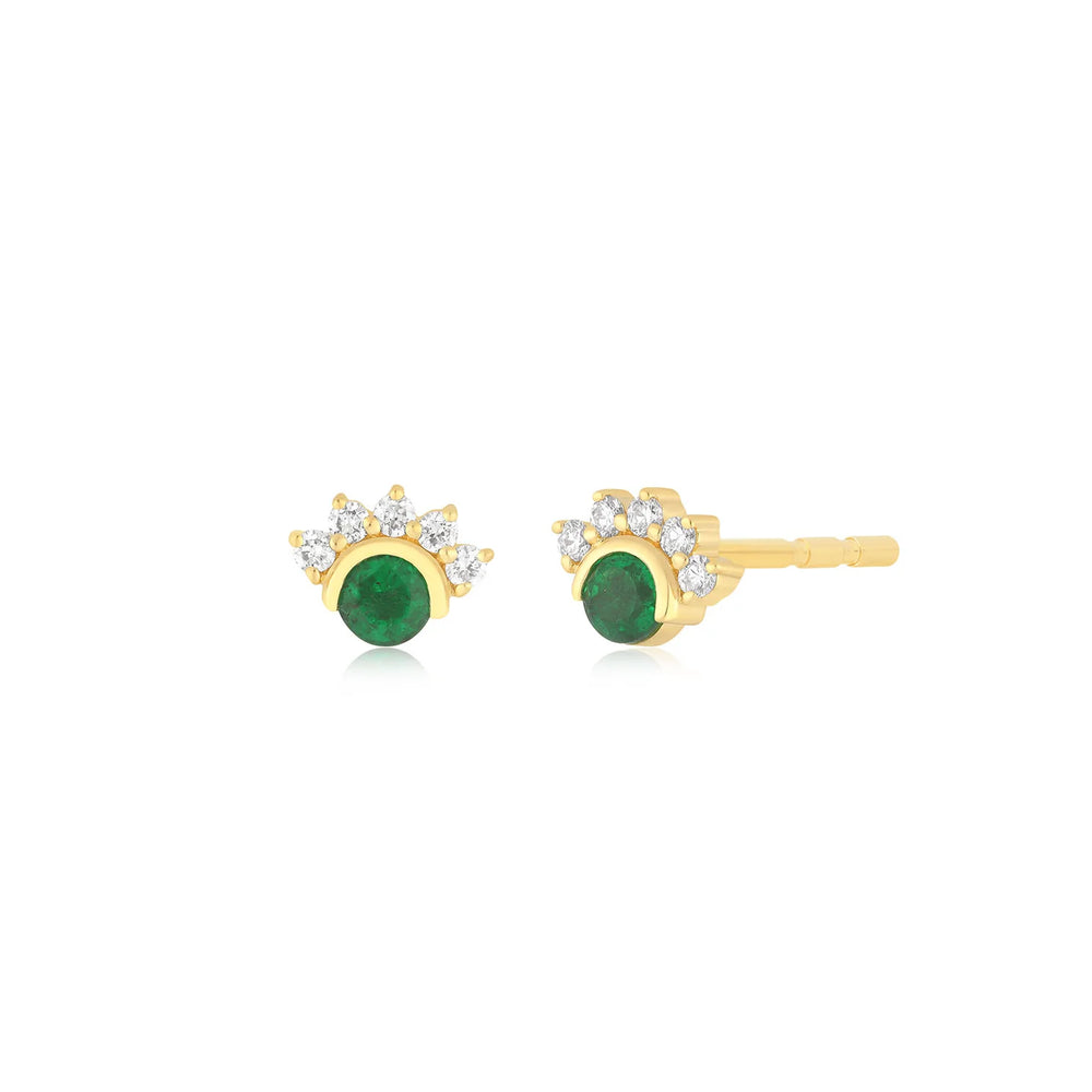 14KY Diamond and Emerald Mini Fan Stud Earring