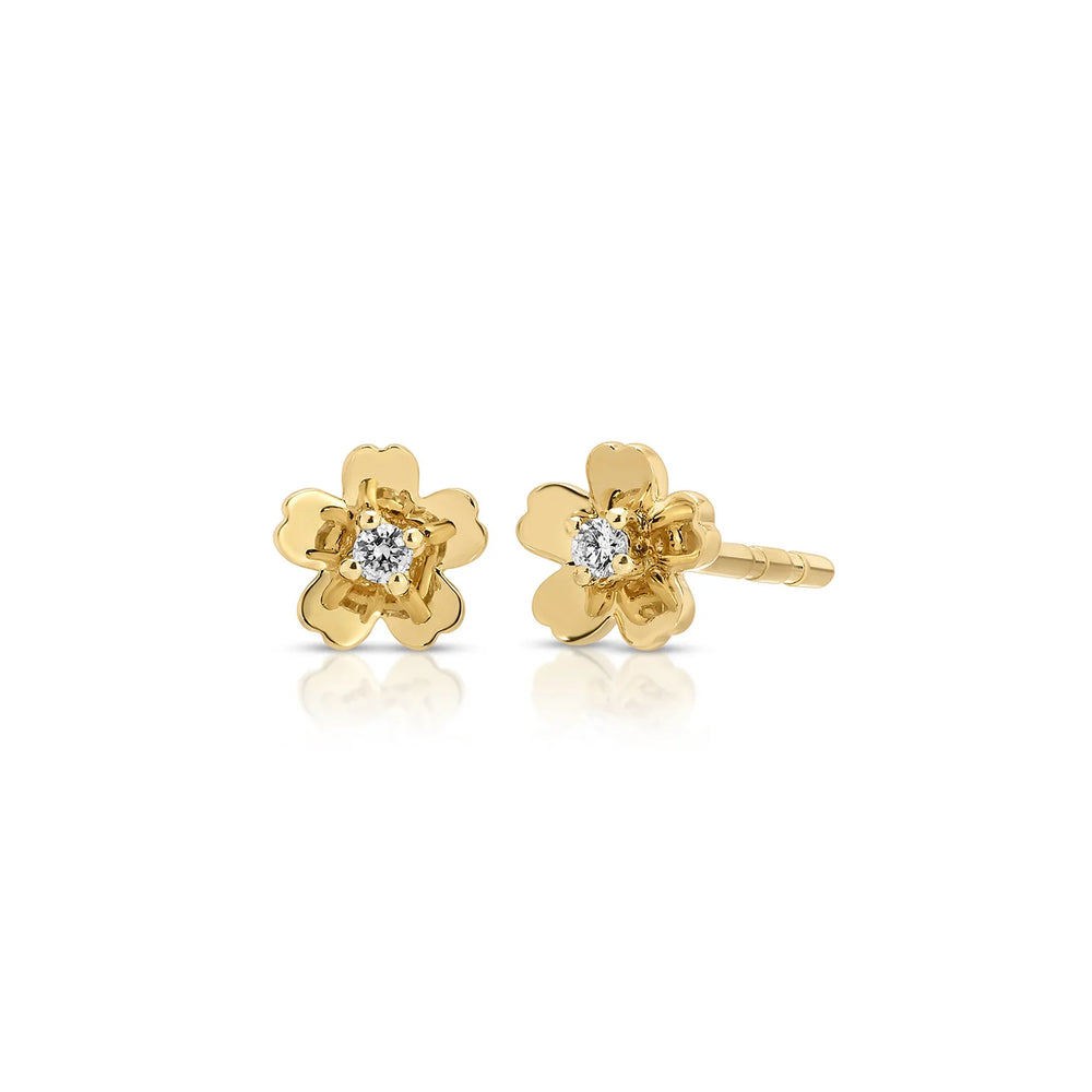 14KY Diamond and Gold Mini Cherry Blossom Stud Earring