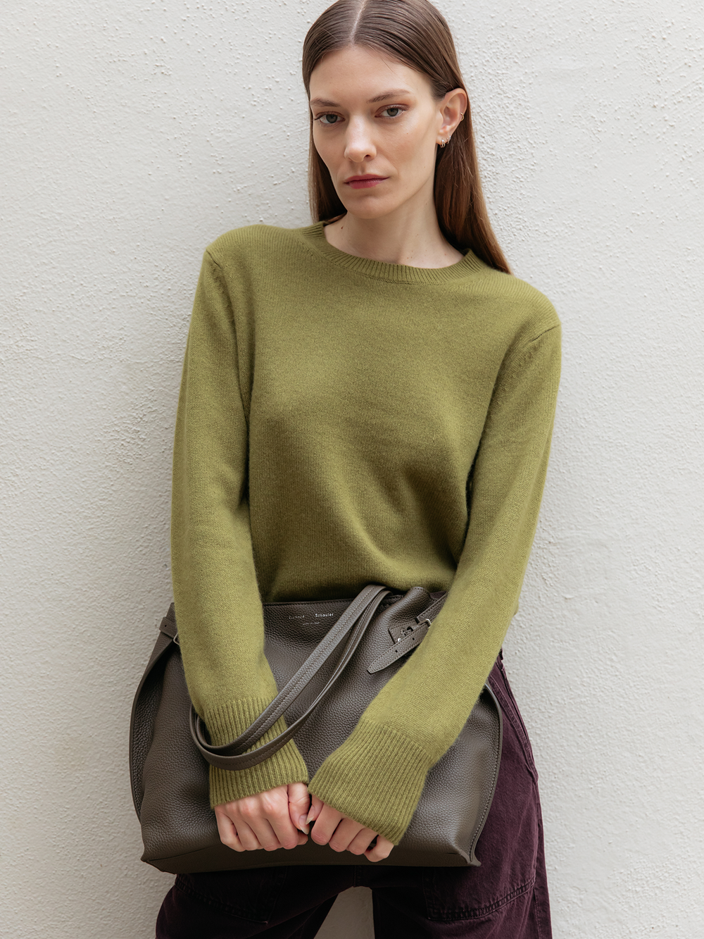 Cashmere Rib Trim Crewneck