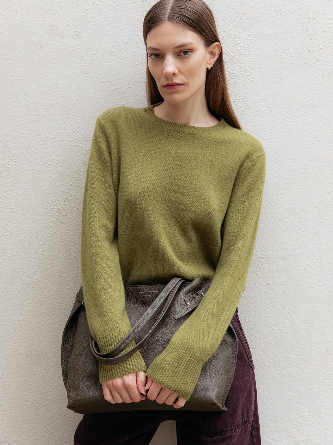 Cashmere Rib Trim Crewneck