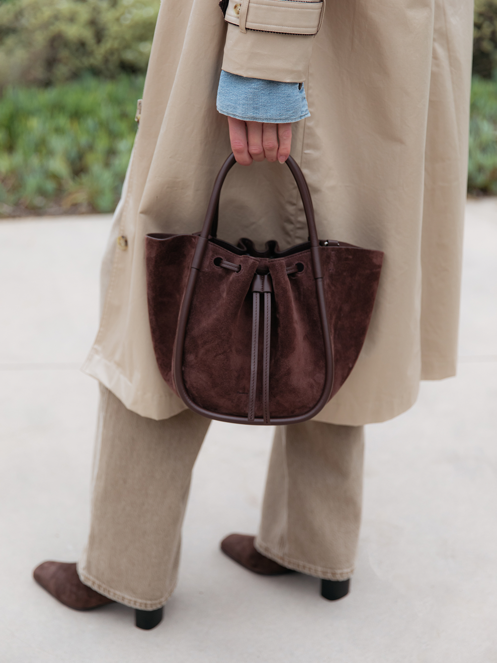 Small Ruched Tote in Soft Suede