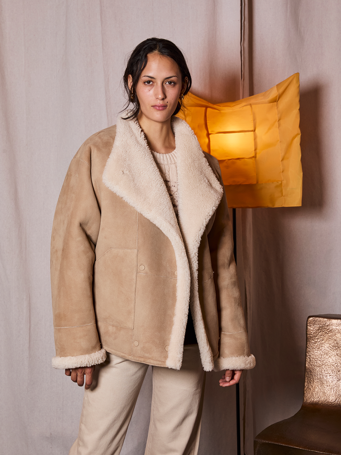 Double Breasted Shearling Jacket